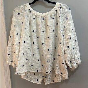 Madewell Ivory Top with Blue Embroidery